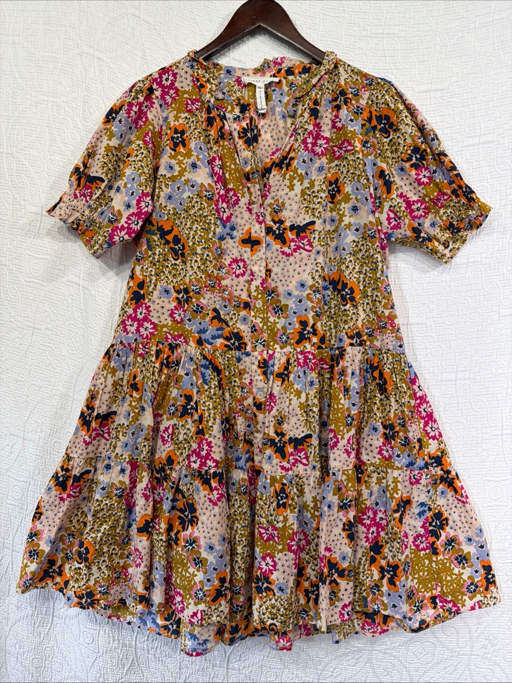 Apiece Apart Las Alturas Mini Dress Womens Medium Wild Flower Cotton Ruffle Puff
